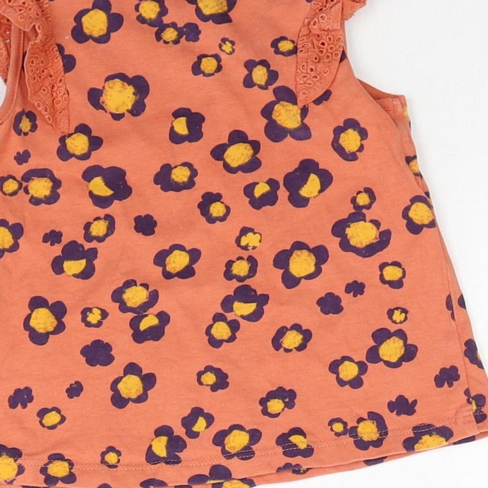 NEXT Girls Orange Floral Cotton Basic Tank Size 12-18 Months Round Neck Pullover
