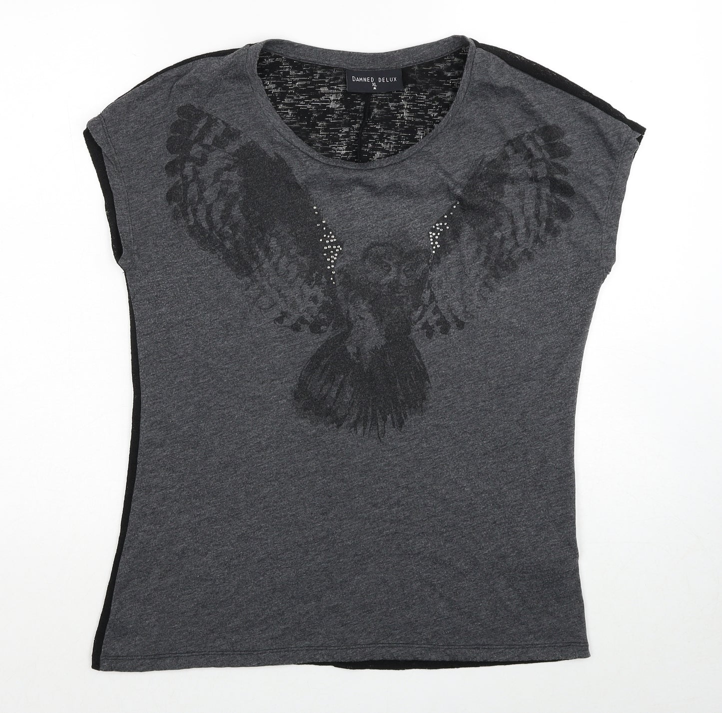 Damned Deluxe Womens Grey Cotton Basic T-Shirt Size XL Boat Neck - Eagle