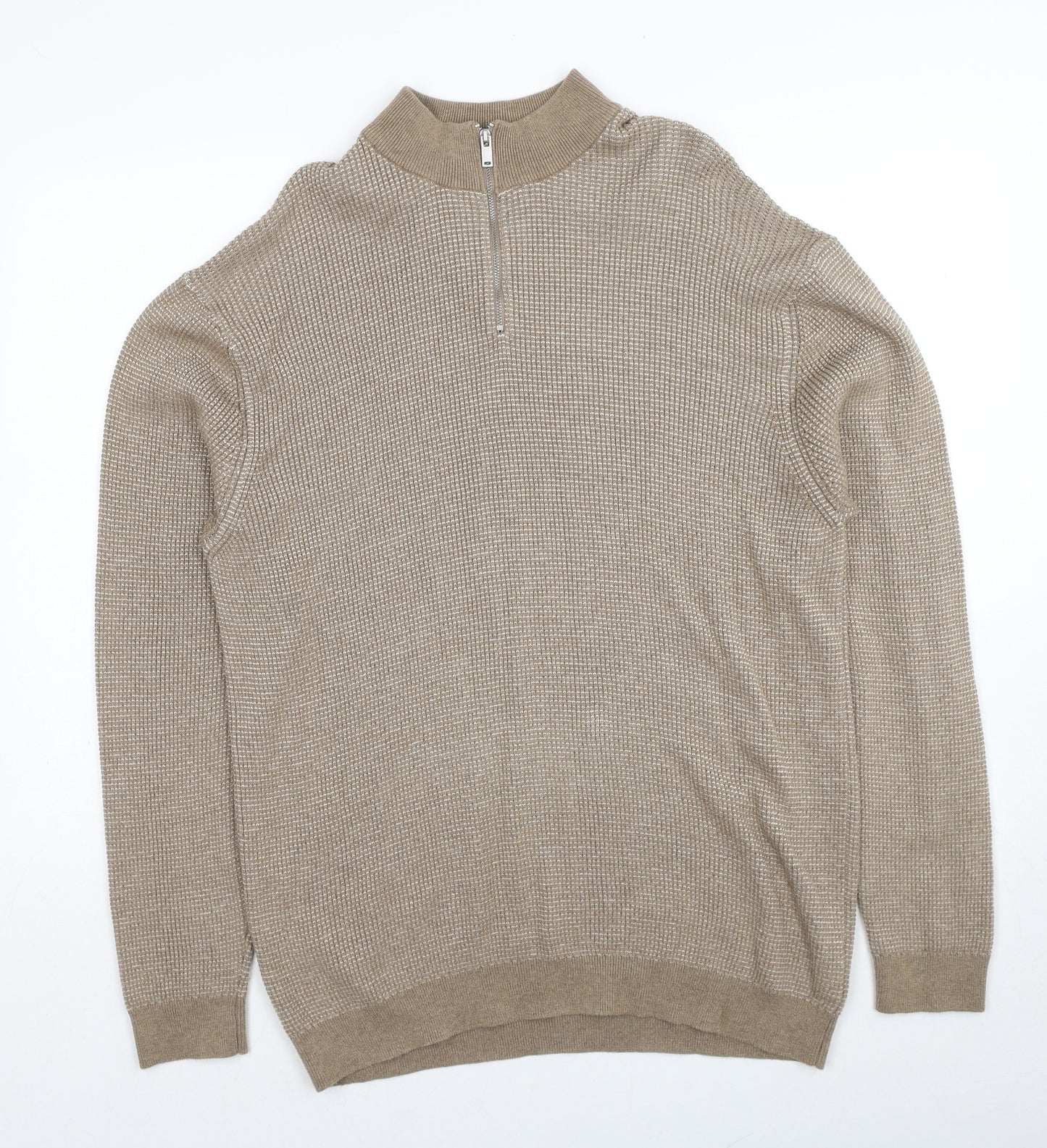 NEXT Mens Beige Mock Neck Cotton Pullover Jumper Size XL Long Sleeve