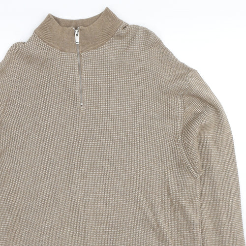 NEXT Mens Beige Mock Neck Cotton Pullover Jumper Size XL Long Sleeve