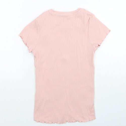 George Girls Pink Cotton Basic T-Shirt Size 8-9 Years Round Neck Pullover