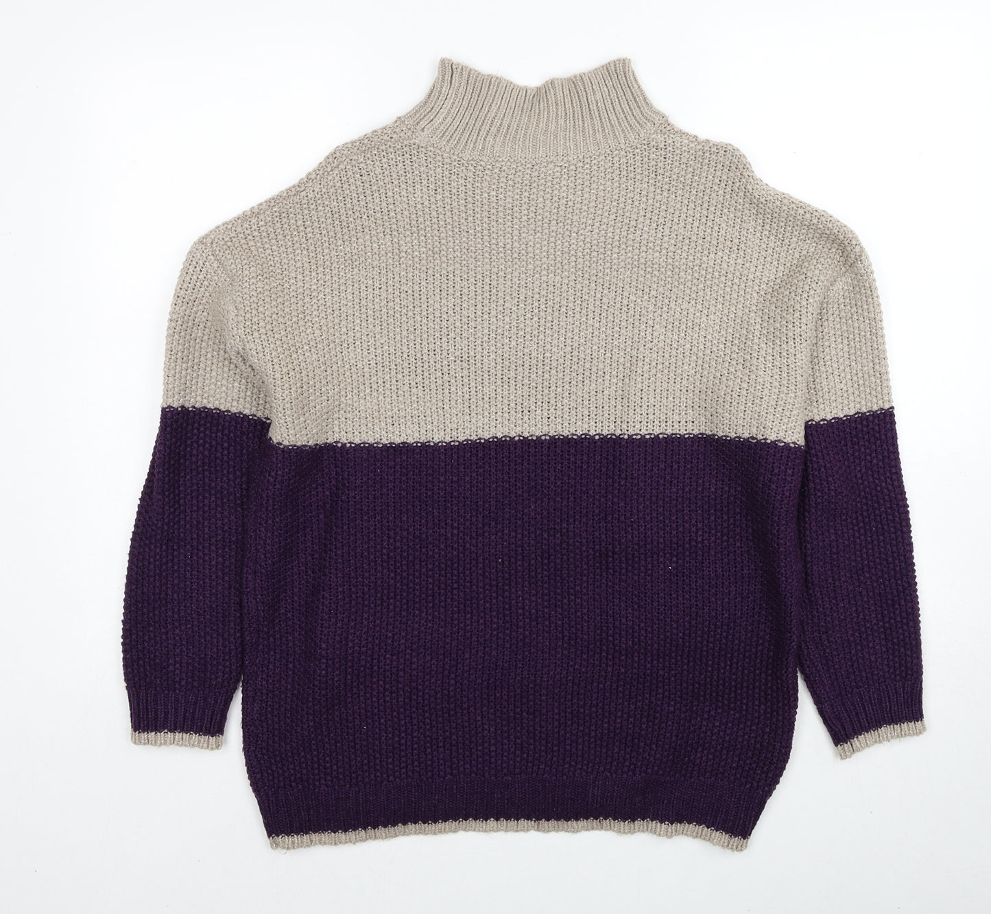 PEP&CO Womens Purple Mock Neck Striped Acrylic Pullover Jumper Size L