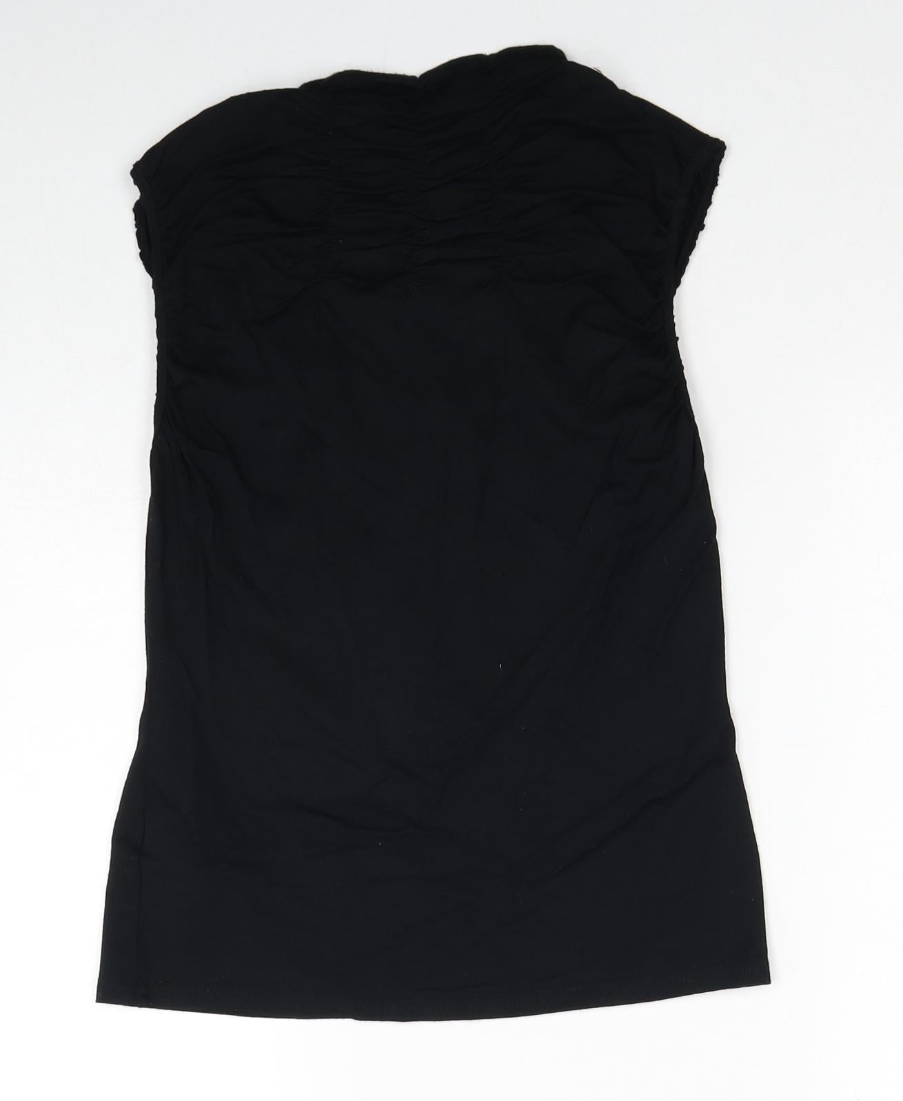 River Island Womens Black Viscose Basic T-Shirt Size 12 Mock Neck - Ruched