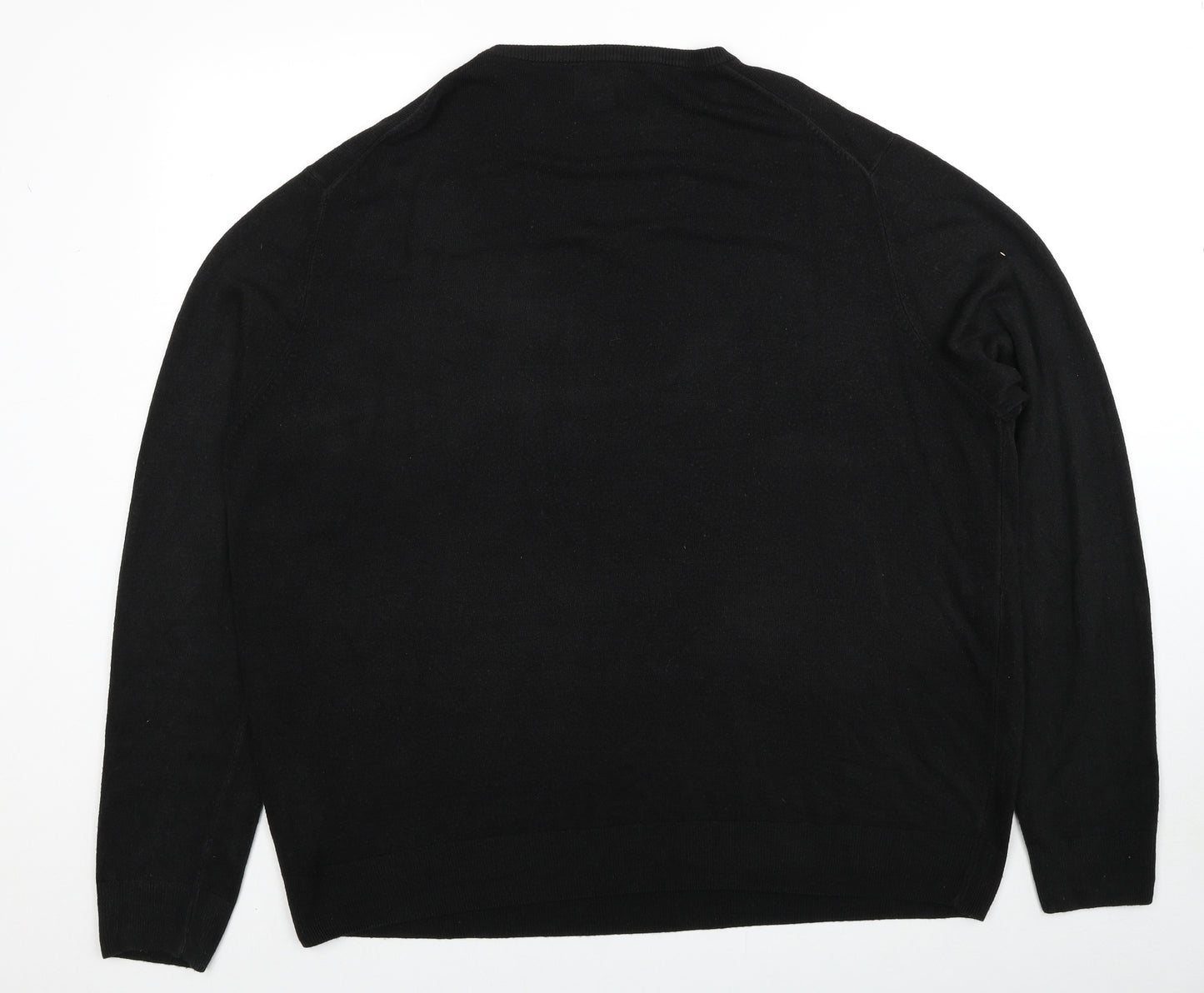 F&F Mens Black V-Neck Acrylic Pullover Jumper Size 3XL Long Sleeve