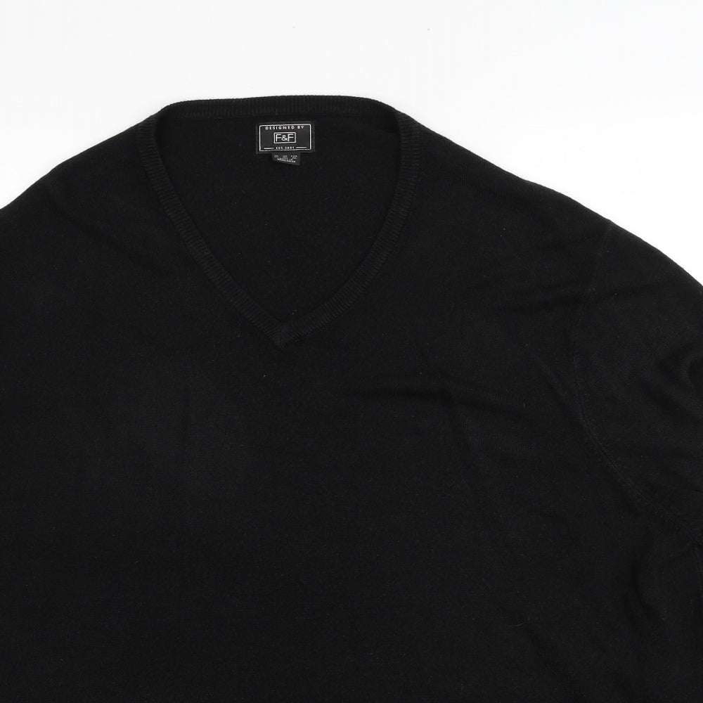 F&F Mens Black V-Neck Acrylic Pullover Jumper Size 3XL Long Sleeve