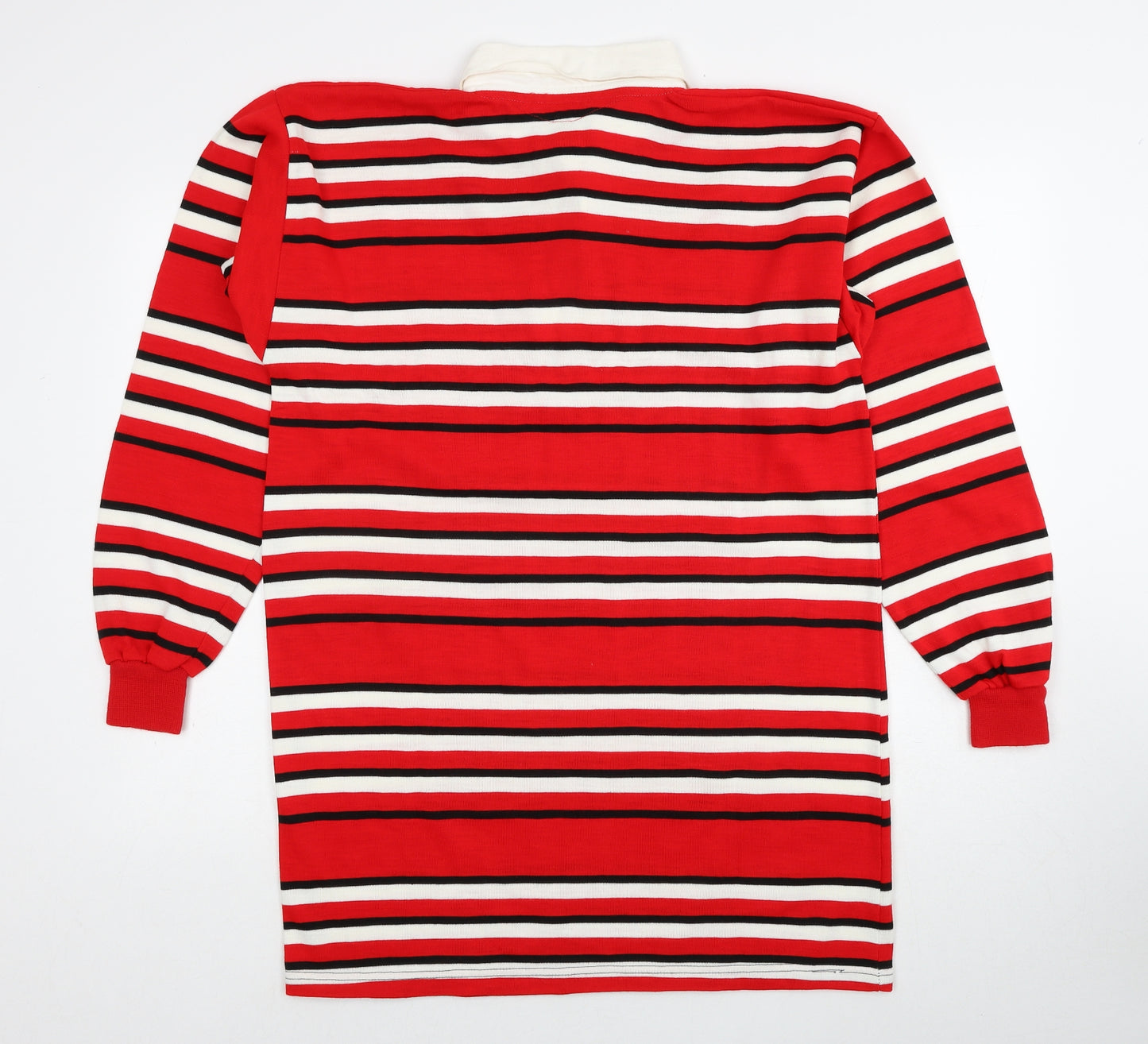 Halbro Mens Red Striped Acrylic Polo Size LT Collared Button