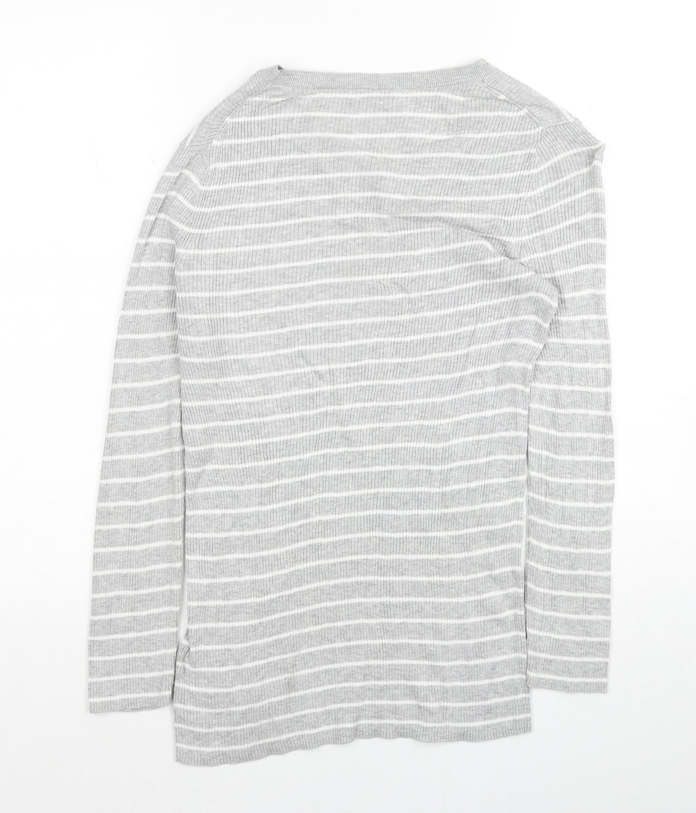 Gap Womens Grey Round Neck Striped Cotton Pullover Jumper Size M