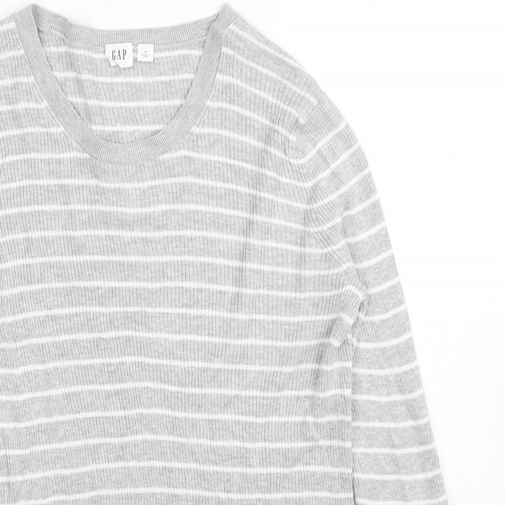 Gap Womens Grey Round Neck Striped Cotton Pullover Jumper Size M
