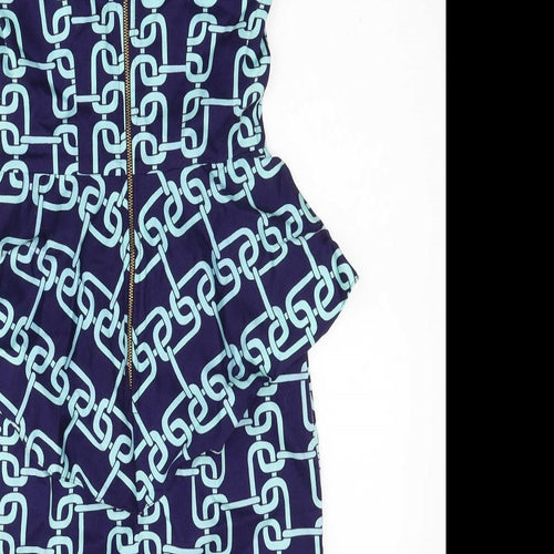 Closet Womens Blue Geometric Cotton Pencil Dress Size 8 Round Neck Zip