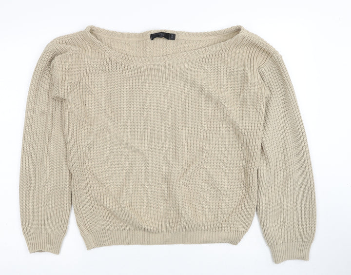 Missguided Womens Beige Round Neck Acrylic Pullover Jumper Size S - Size S/M