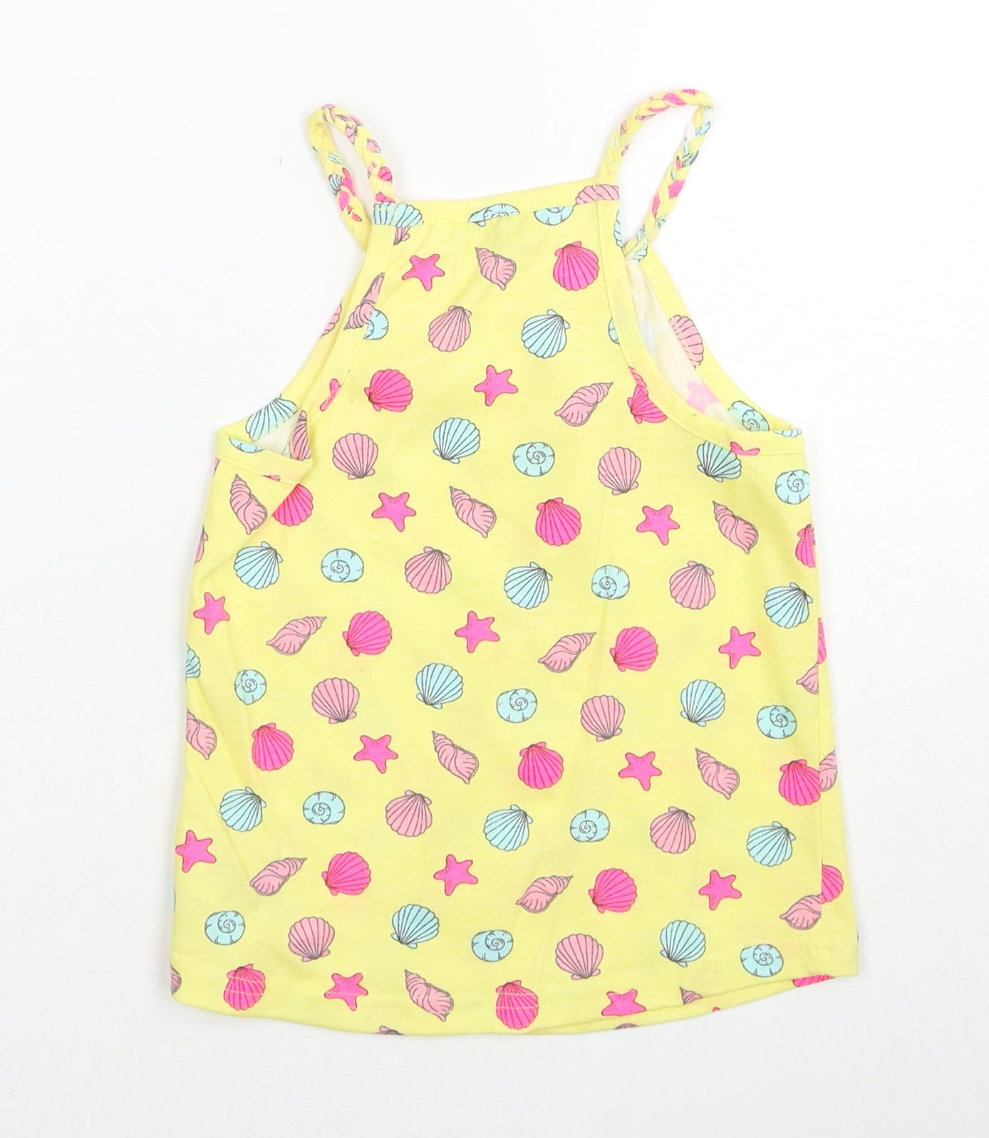 Primark Girls Yellow Geometric Cotton Basic Tank Size 4-5 Years Round Neck Pullover - Shell