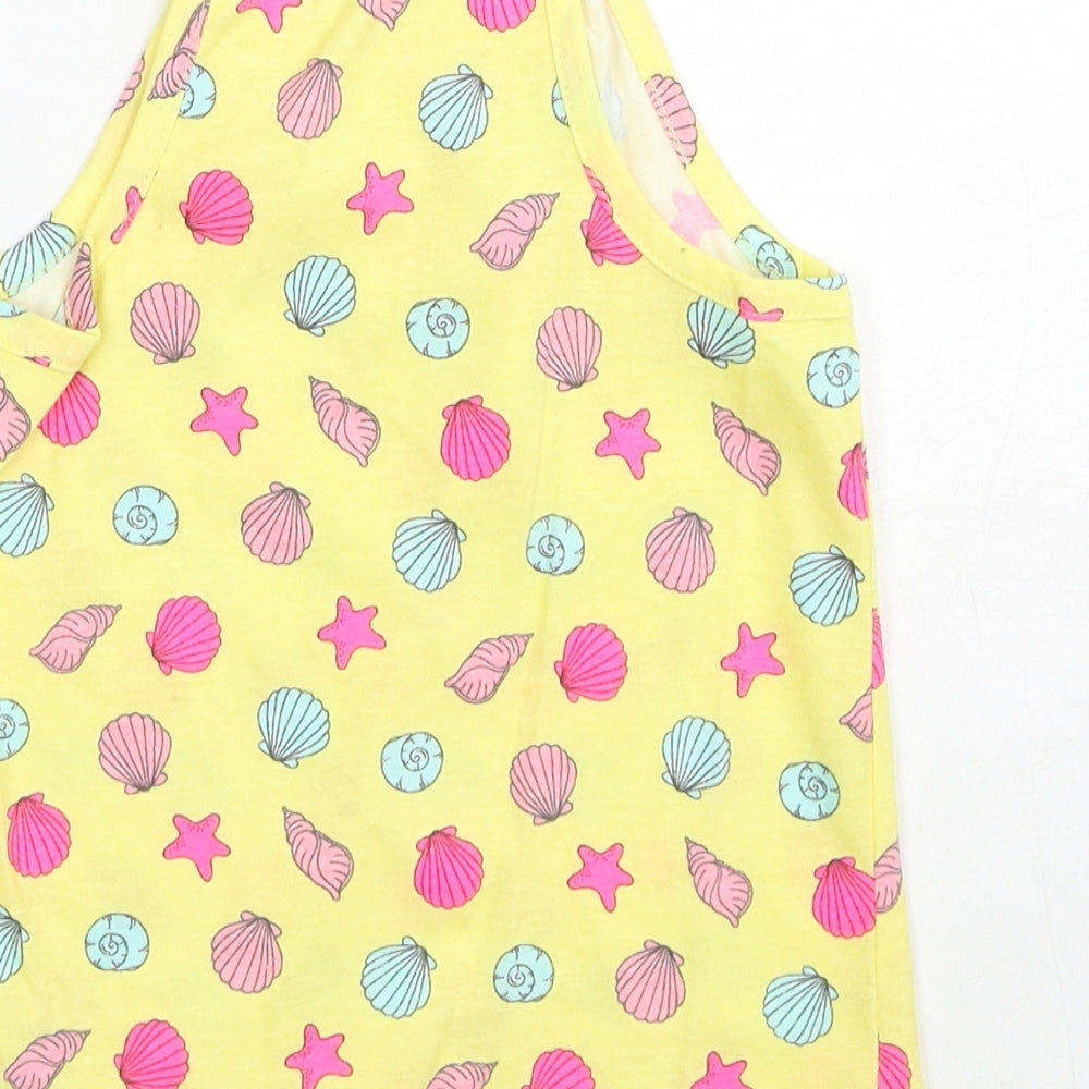 Primark Girls Yellow Geometric Cotton Basic Tank Size 4-5 Years Round Neck Pullover - Shell