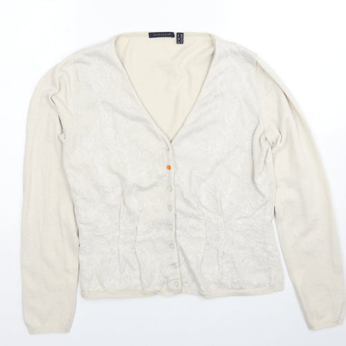 Kapalua Womens Beige V-Neck Geometric Linen Cardigan Jumper Size 12