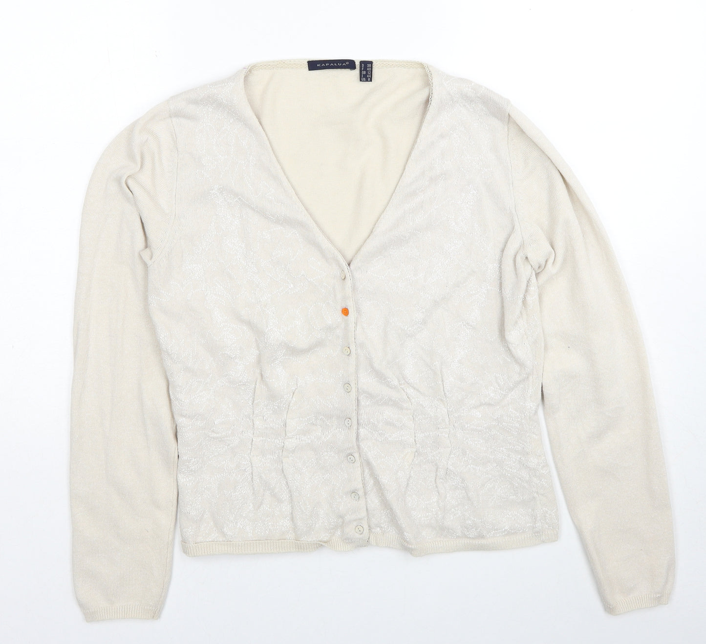 Kapalua Womens Beige V-Neck Geometric Linen Cardigan Jumper Size 12