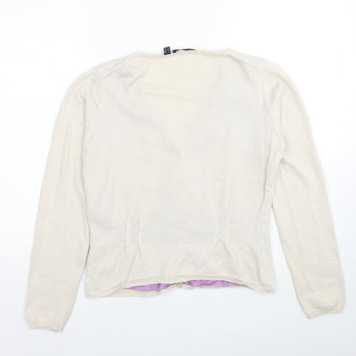 Kapalua Womens Beige V-Neck Geometric Linen Cardigan Jumper Size 12