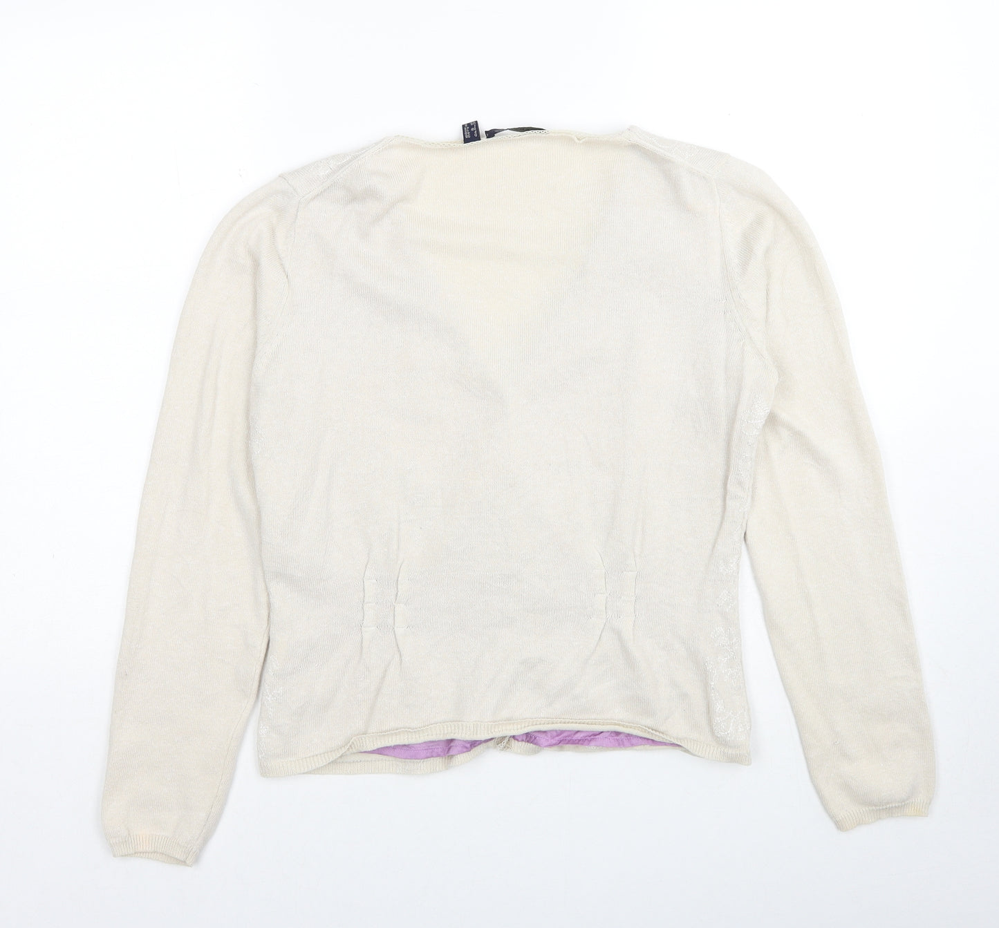 Kapalua Womens Beige V-Neck Geometric Linen Cardigan Jumper Size 12