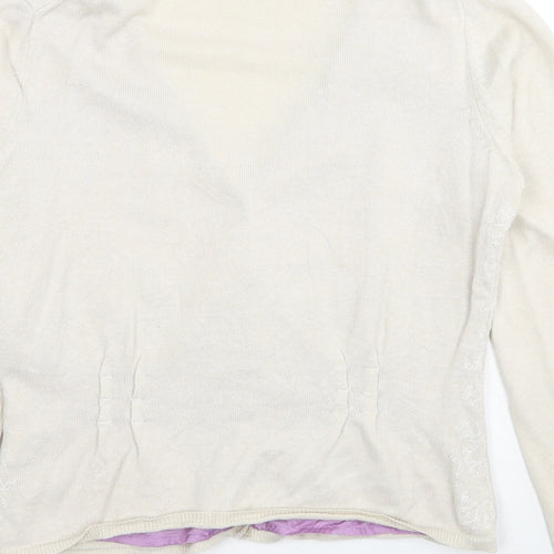 Kapalua Womens Beige V-Neck Geometric Linen Cardigan Jumper Size 12
