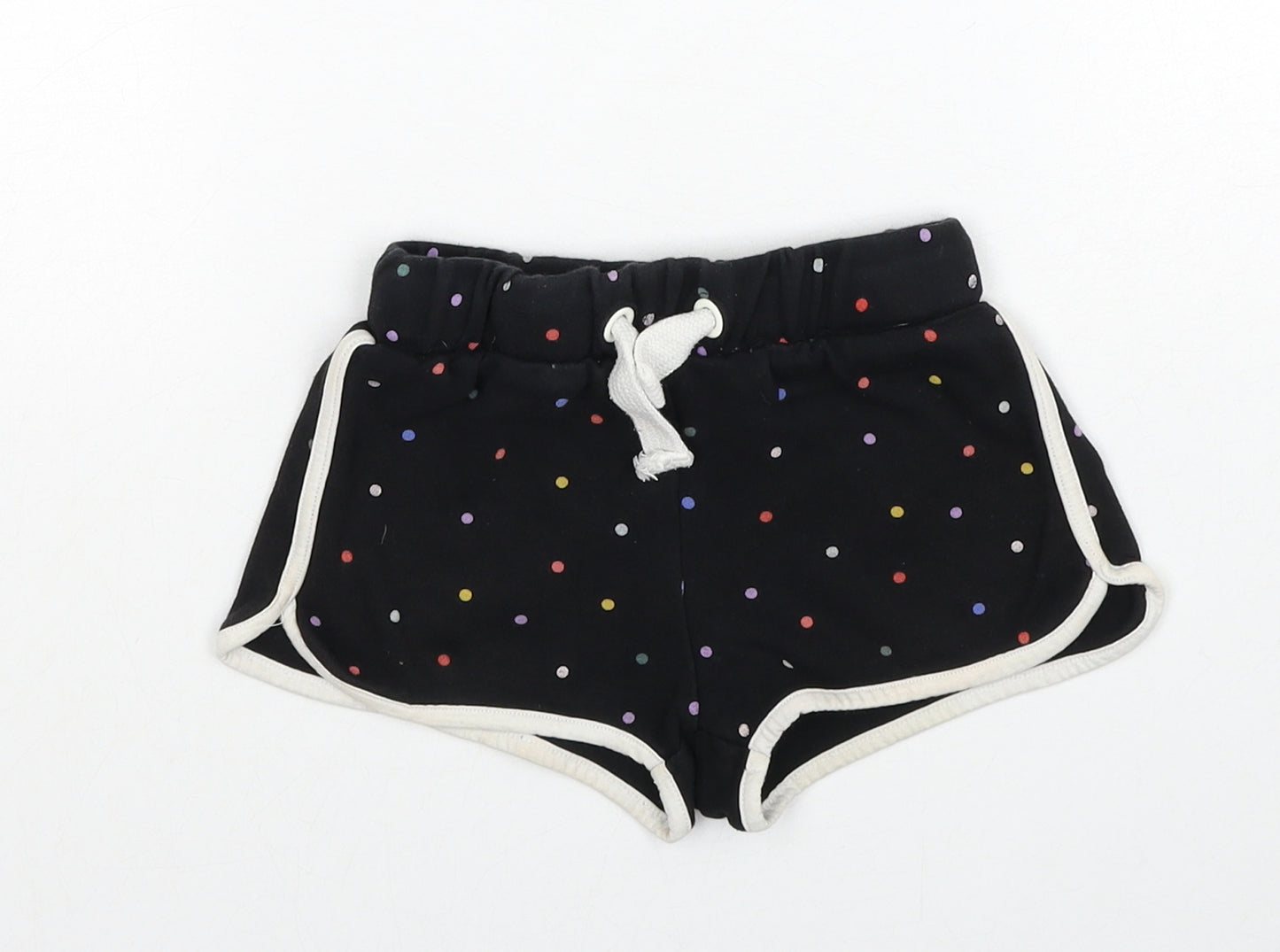 Marks and Spencer Girls Black Polka Dot Cotton Sweat Shorts Size 3-4 Years Regular Drawstring