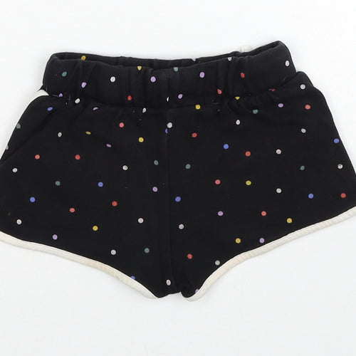 Marks and Spencer Girls Black Polka Dot Cotton Sweat Shorts Size 3-4 Years Regular Drawstring