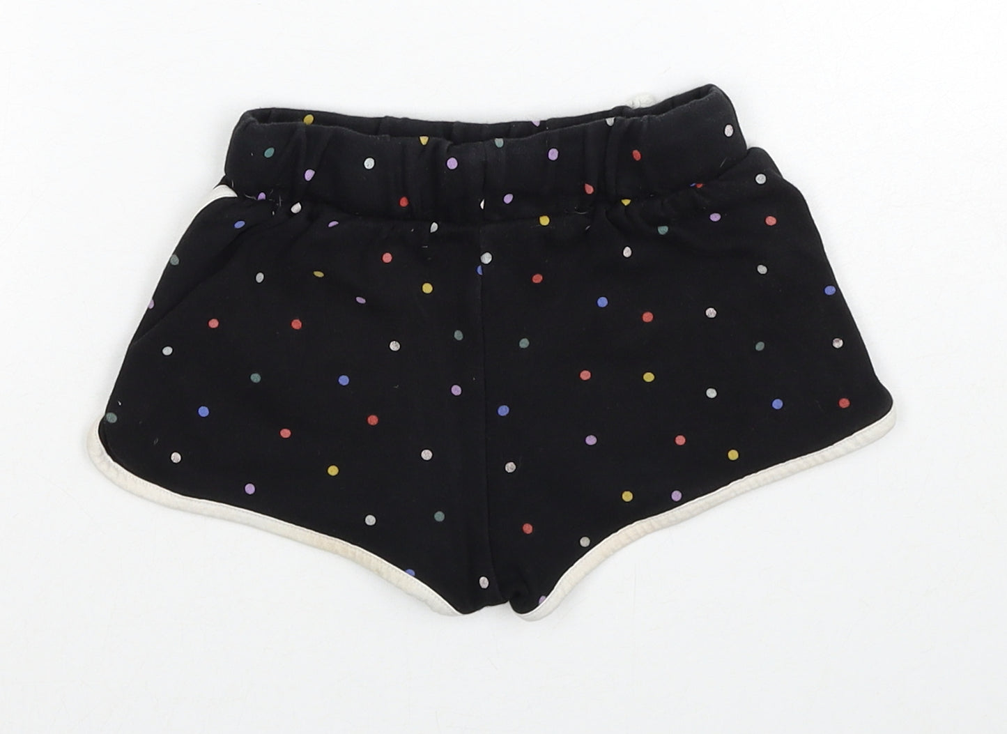 Marks and Spencer Girls Black Polka Dot Cotton Sweat Shorts Size 3-4 Years Regular Drawstring