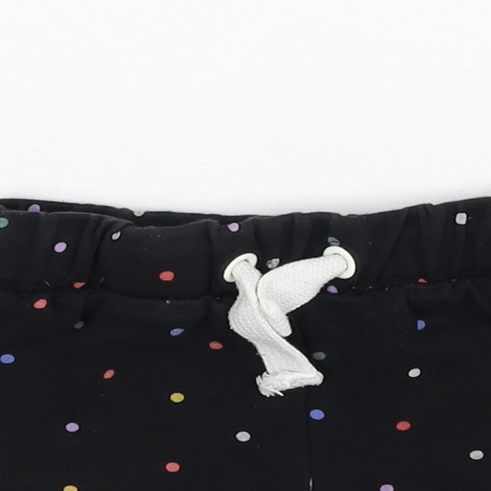 Marks and Spencer Girls Black Polka Dot Cotton Sweat Shorts Size 3-4 Years Regular Drawstring