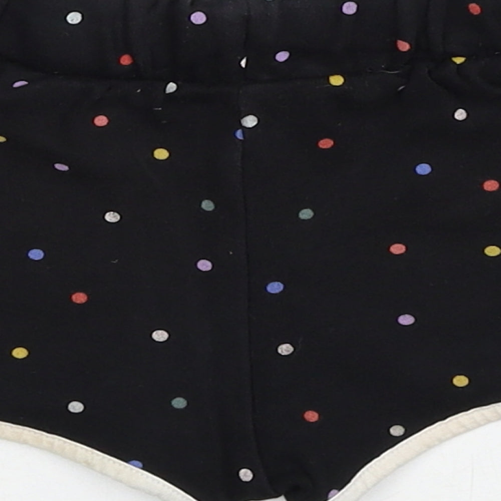 Marks and Spencer Girls Black Polka Dot Cotton Sweat Shorts Size 3-4 Years Regular Drawstring