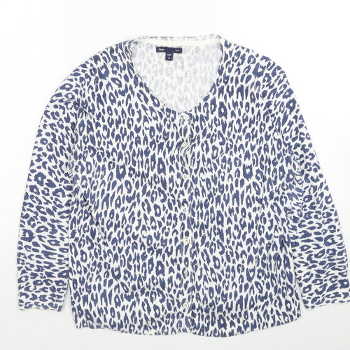 Gap Womens Blue V-Neck Animal Print Cotton Cardigan Jumper Size M - Leopard Print