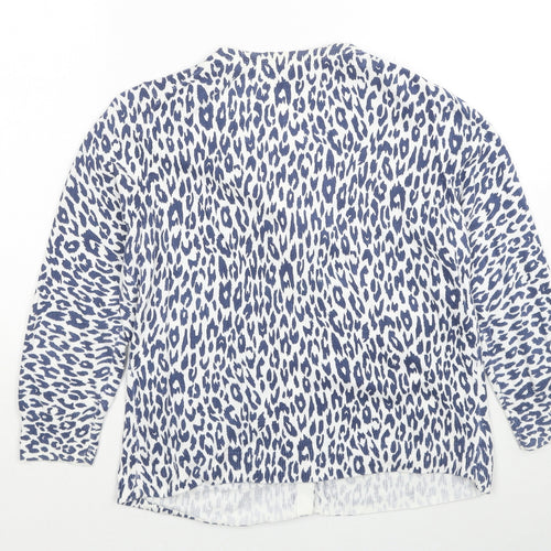 Gap Womens Blue V-Neck Animal Print Cotton Cardigan Jumper Size M - Leopard Print