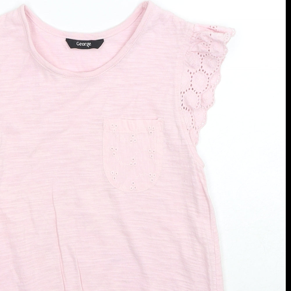 George Girls Pink Cotton Basic Tank Size 8-9 Years Round Neck Pullover