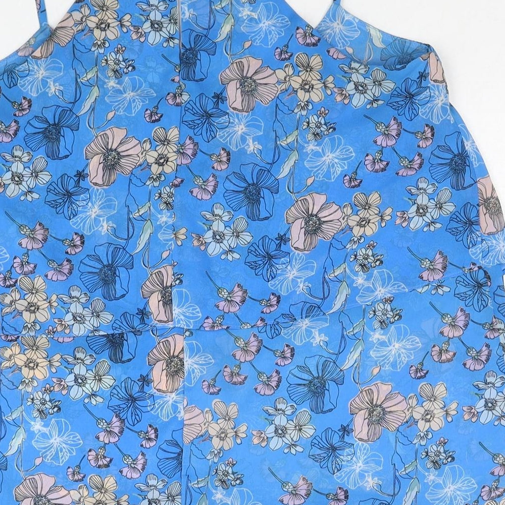 Atmosphere Womens Blue Floral Polyester Basic Tank Size 10 Scoop Neck