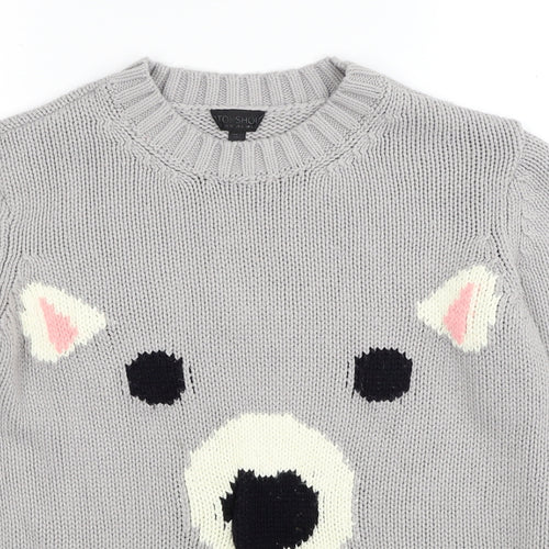 Topshop Womens Grey Round Neck Acrylic Pullover Jumper Size 10 - Dog
