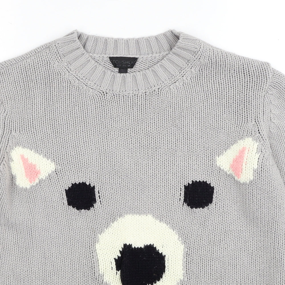 Topshop Womens Grey Round Neck Acrylic Pullover Jumper Size 10 - Dog