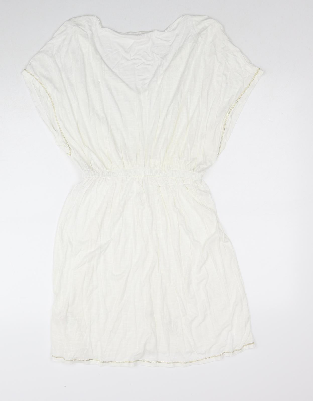 Papaya Womens White Viscose A-Line Size M V-Neck Pullover - Beach Wear