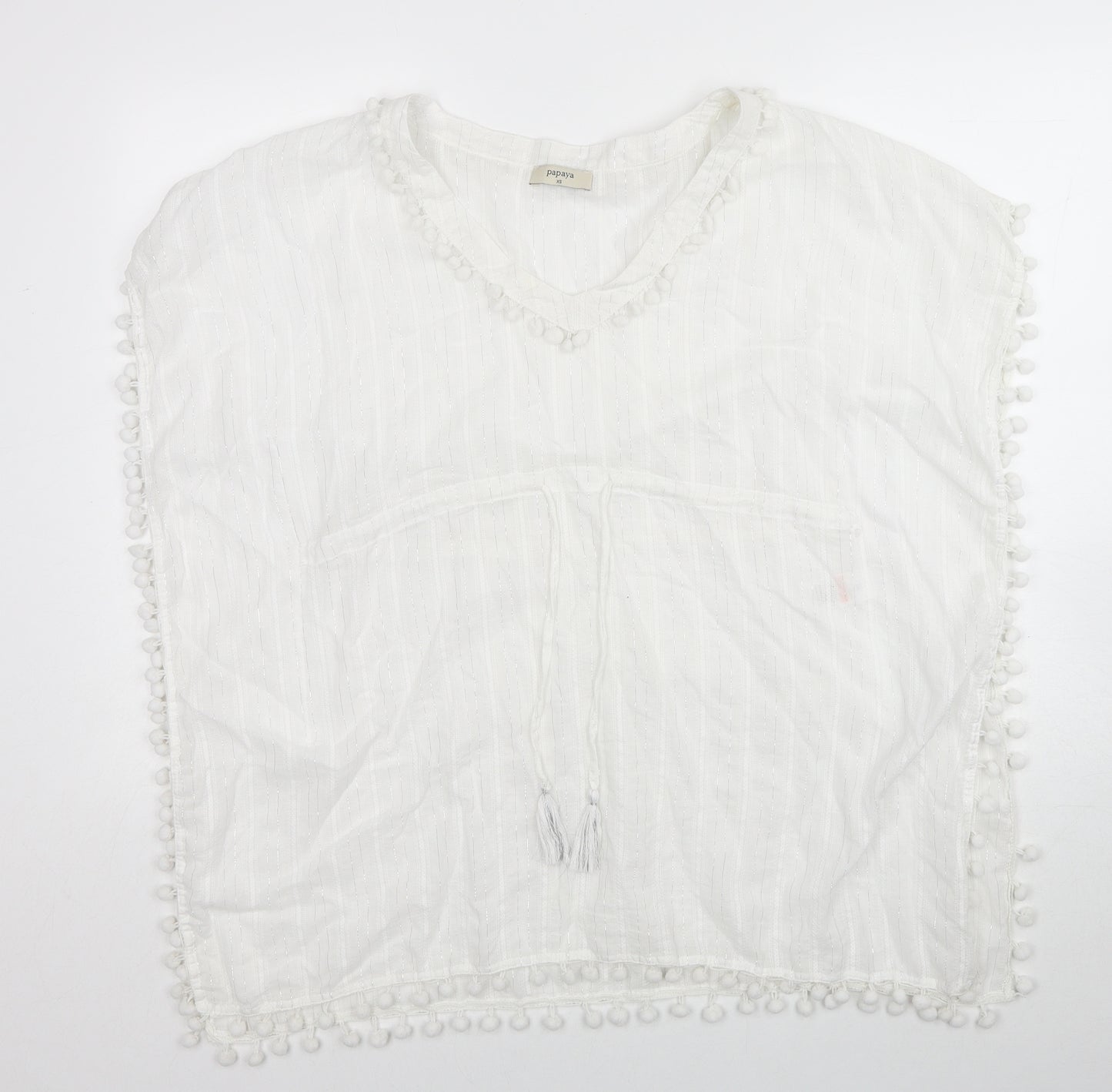 Papaya Womens White Cotton Basic Blouse Size XS V-Neck - Beach Cover Up
