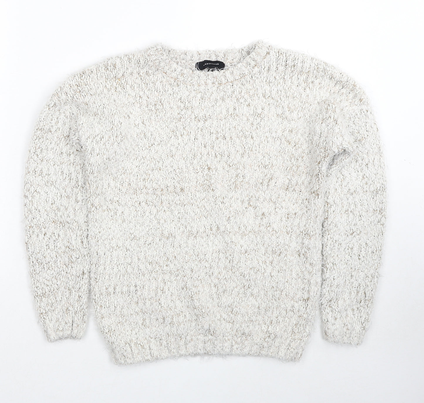 Atmosphere Womens Ivory Round Neck Geometric Polyester Pullover Jumper Size 10