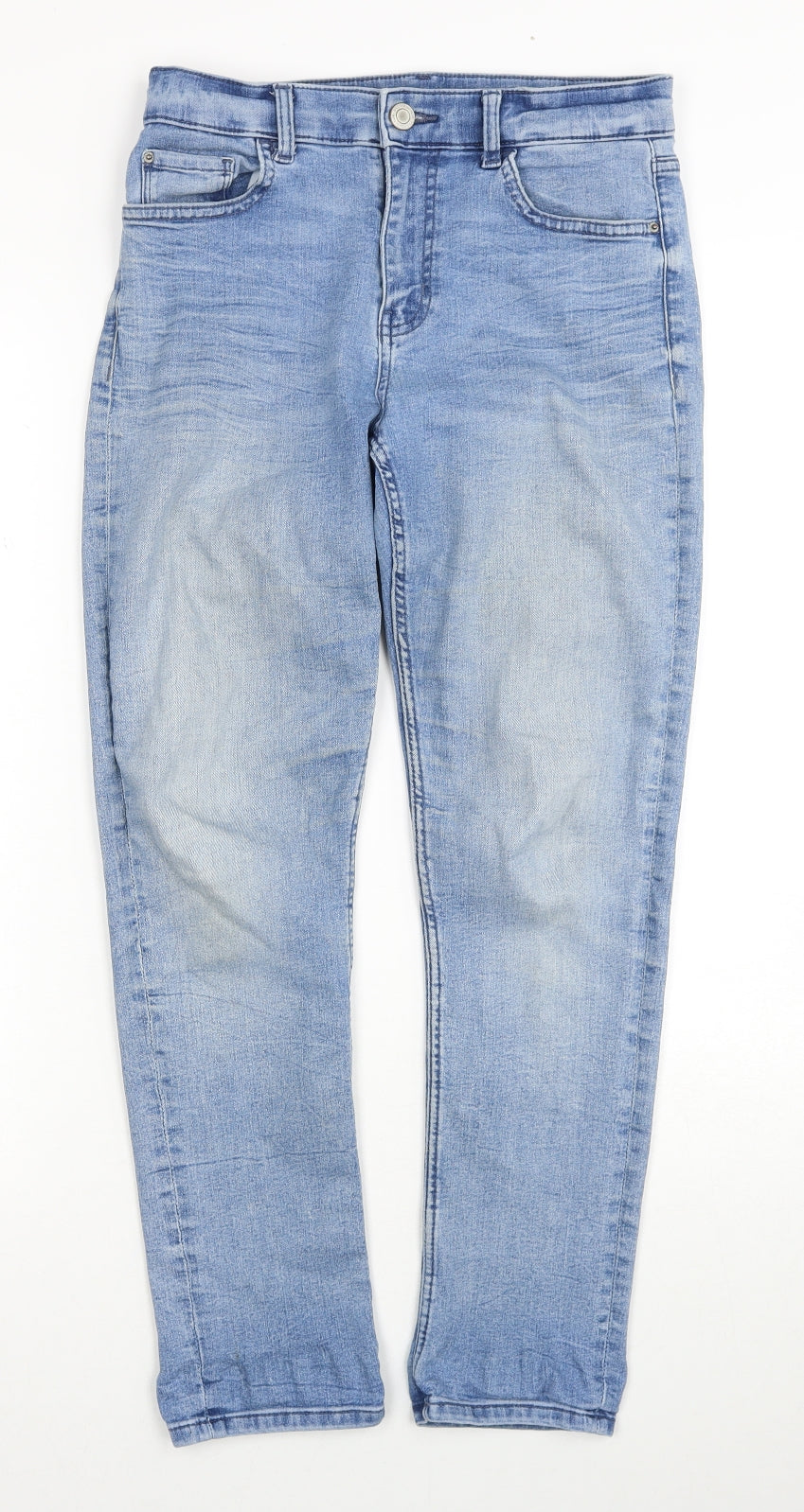Marks and Spencer Womens Blue Cotton Straight Jeans Size 10 Regular Zip