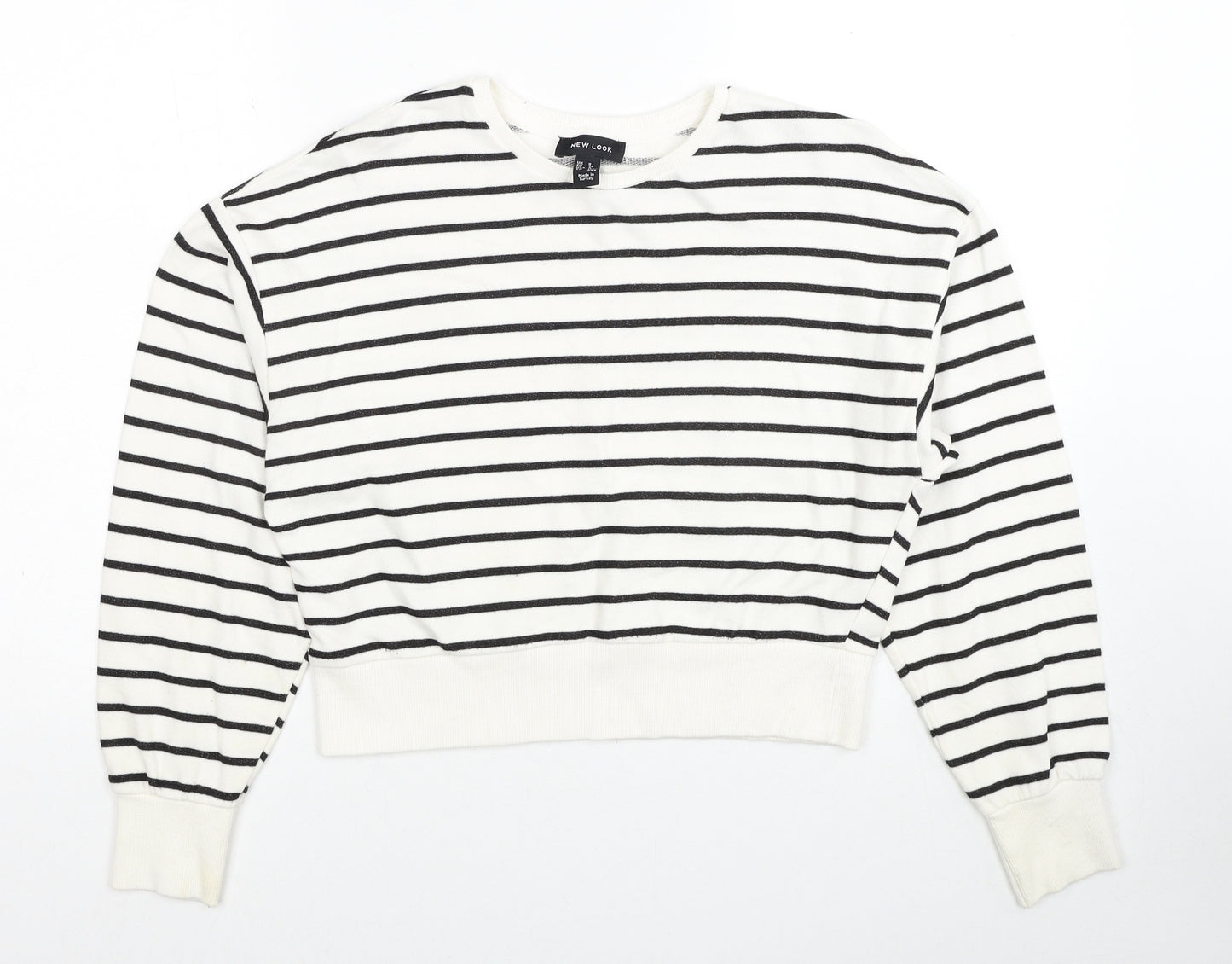 New Look Womens White Striped Cotton Pullover Sweatshirt Size 8 Pullover