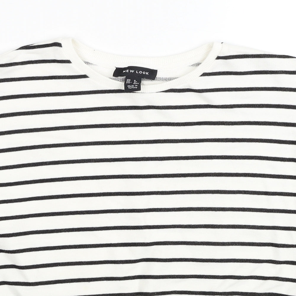 New Look Womens White Striped Cotton Pullover Sweatshirt Size 8 Pullover