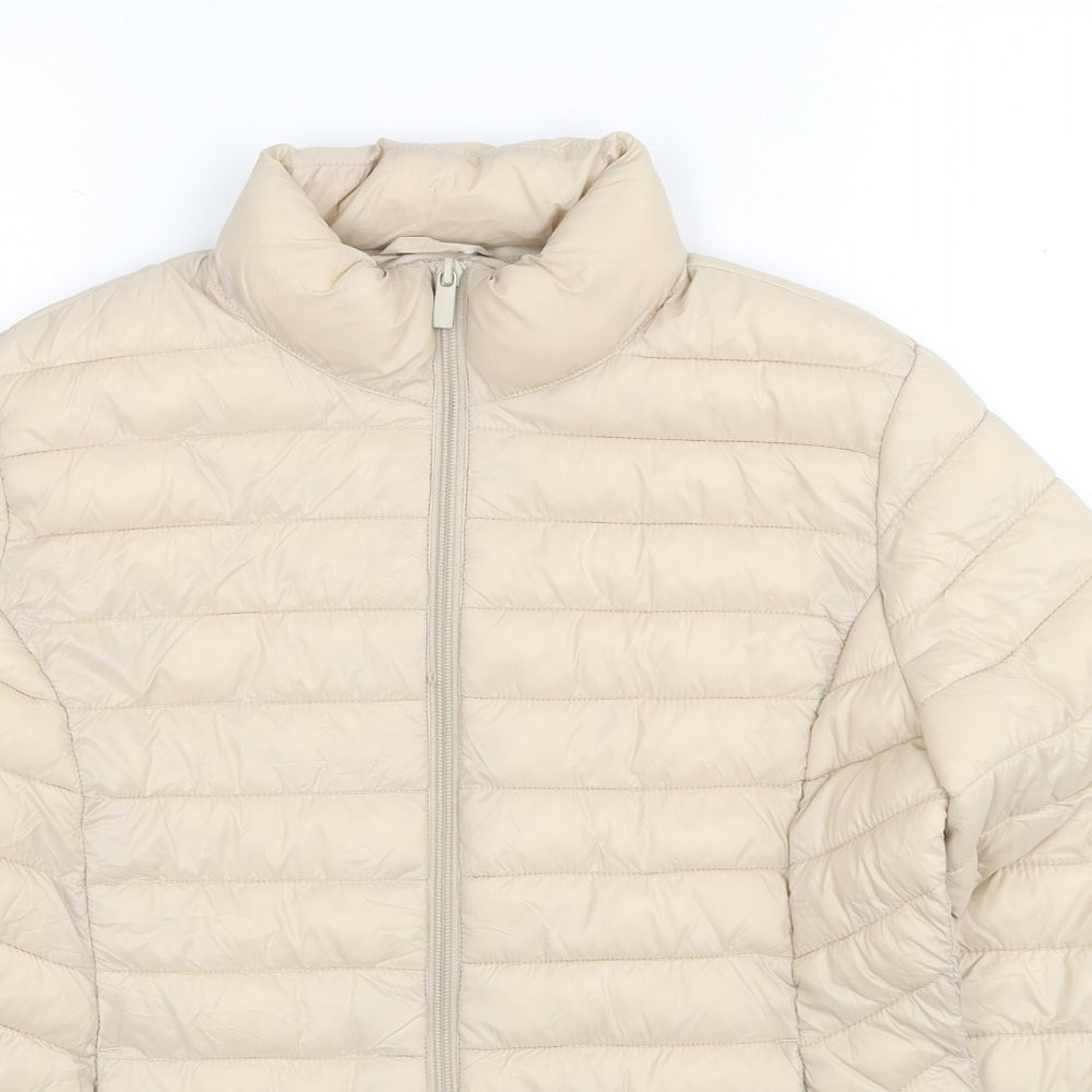 Primark Womens Beige Quilted Jacket Size 10 Zip - Size 10-12