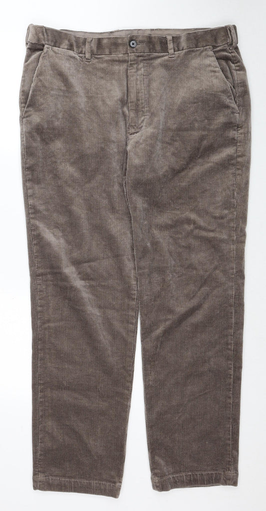 Marks and Spencer Mens Brown Cotton Trousers Size 38 in L31 in Regular Zip