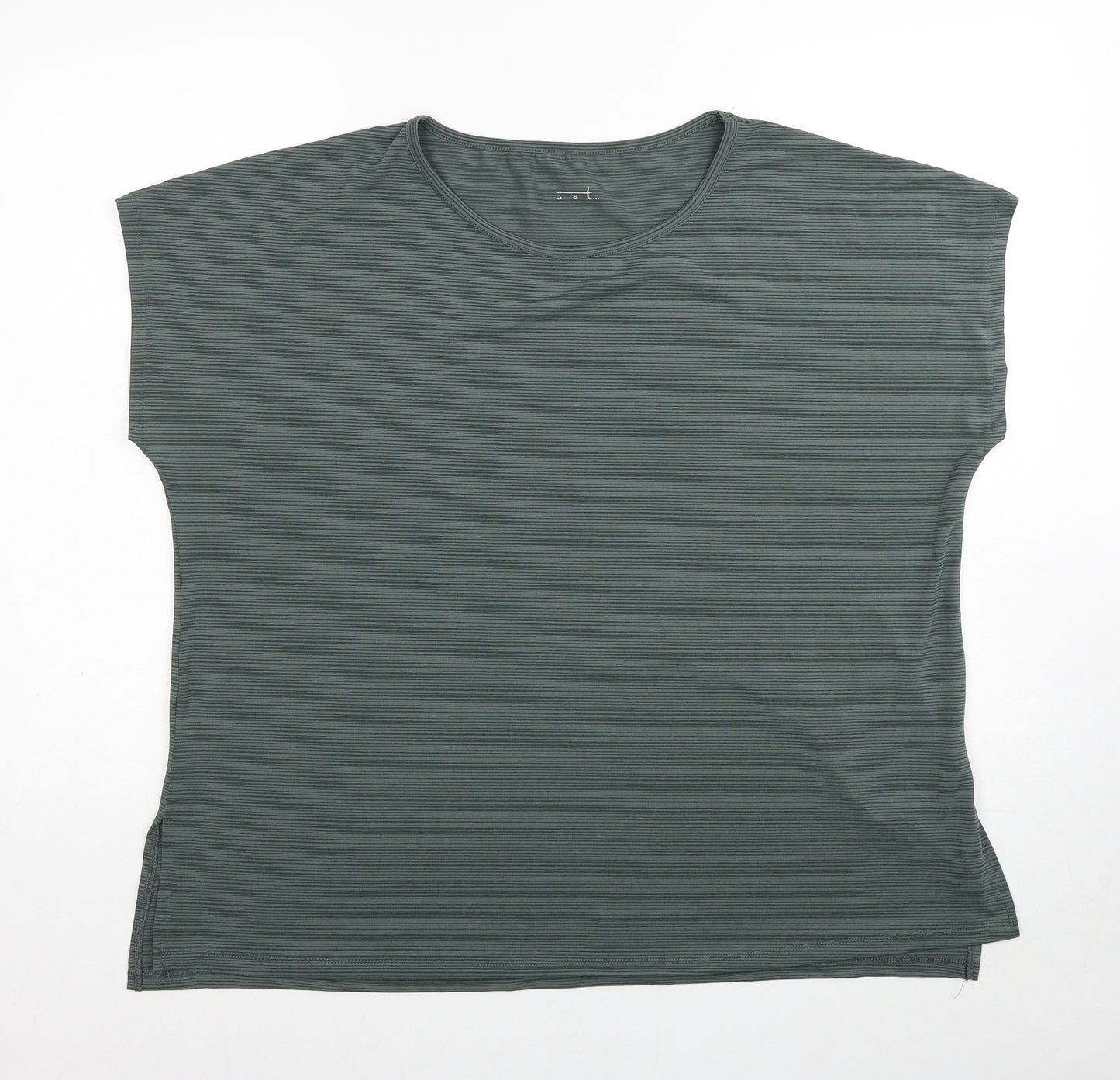 Dunnes Stores Womens Green Striped Polyester Basic T-Shirt Size XL Round Neck Pullover