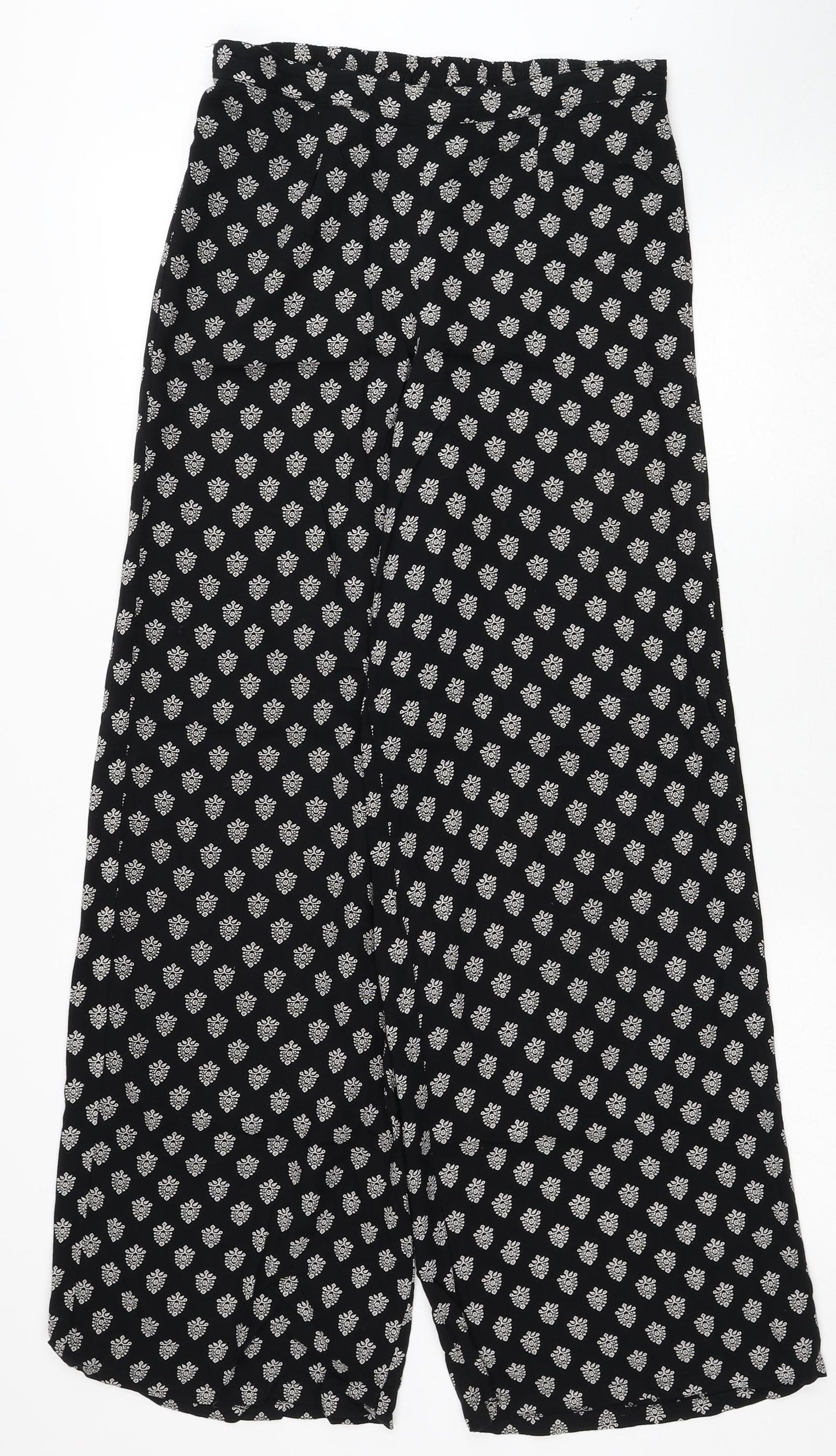 Miss Selfridge Womens Black Geometric Viscose Trousers Size 6 Regular