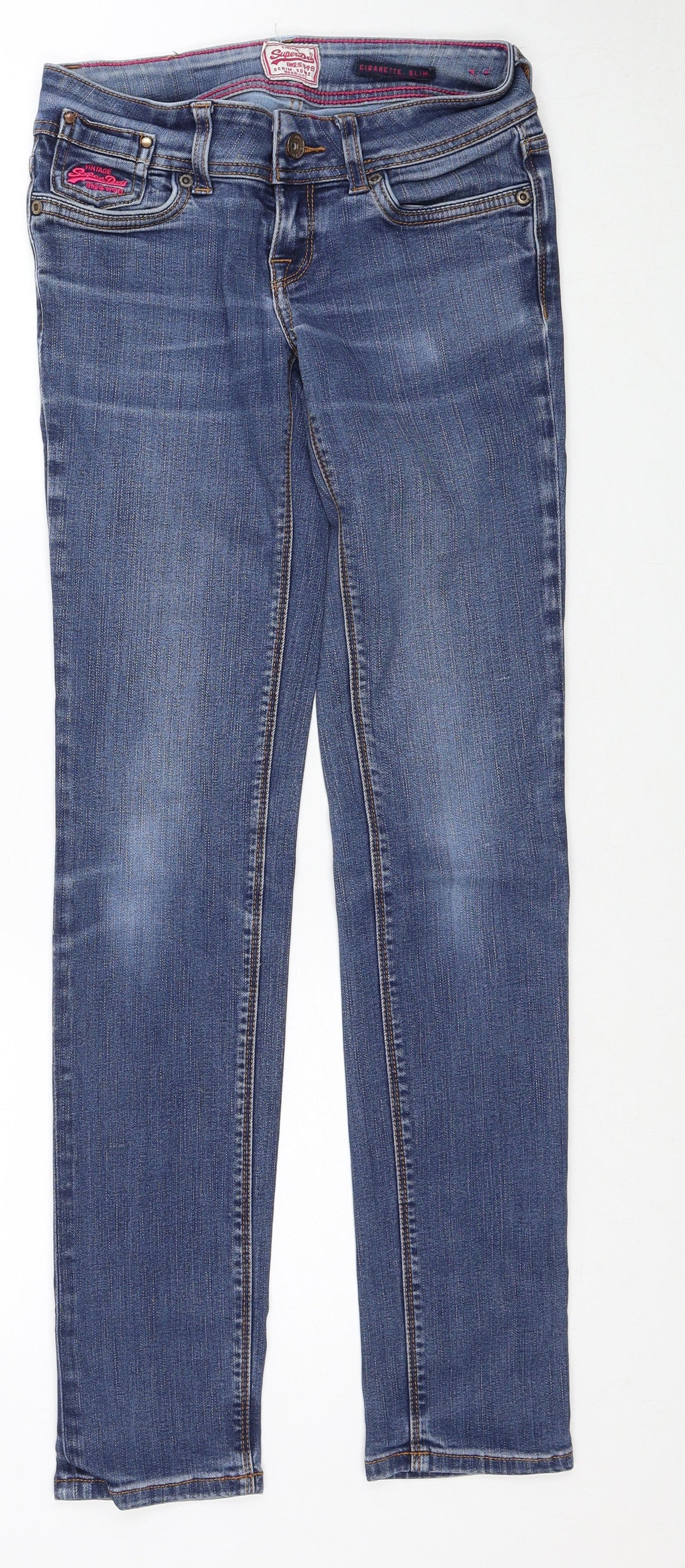 Superdry Womens Blue Cotton Straight Jeans Size 26 in L32 in Regular Zip
