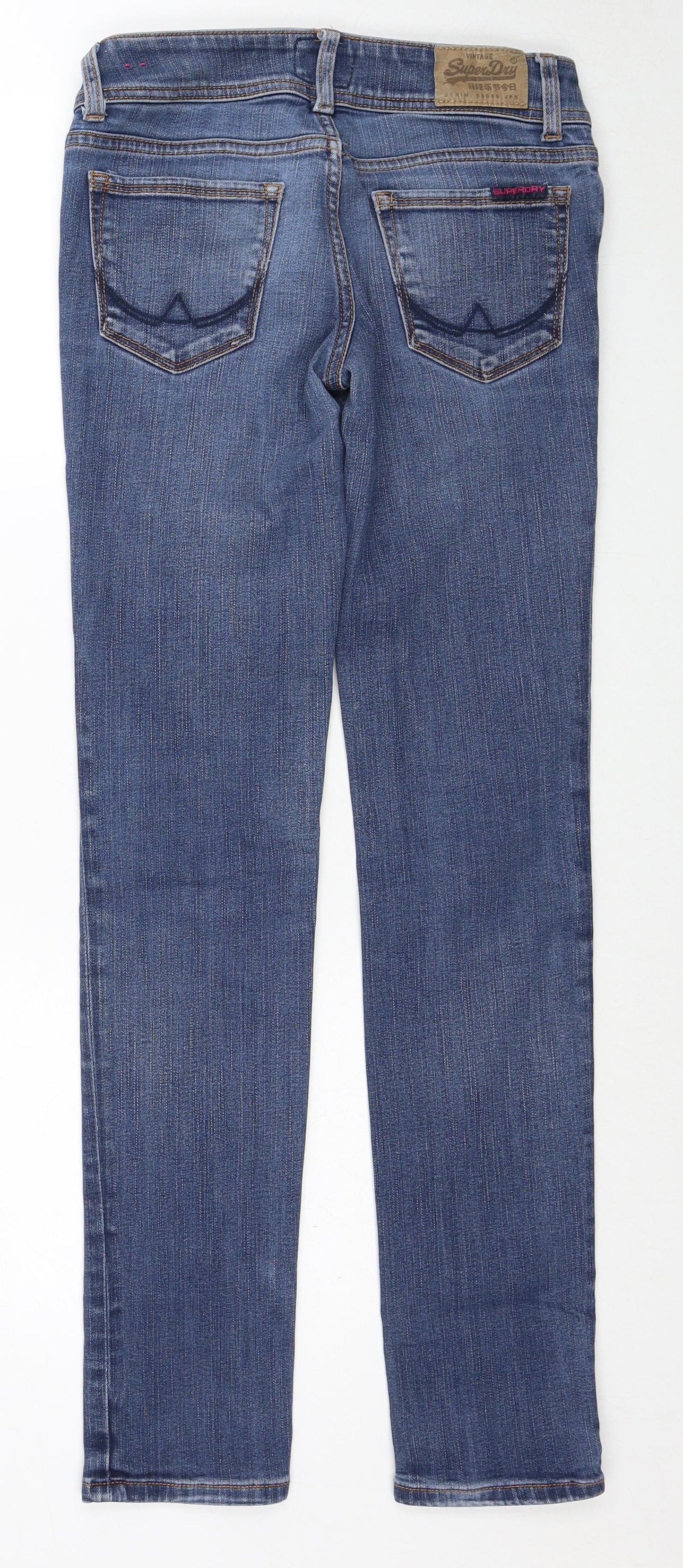 Superdry Womens Blue Cotton Straight Jeans Size 26 in L32 in Regular Zip
