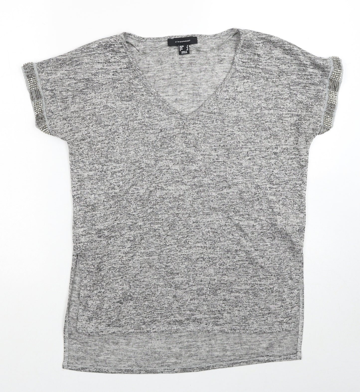 Atmosphere Womens Grey V-Neck Geometric Viscose Pullover Jumper Size 8