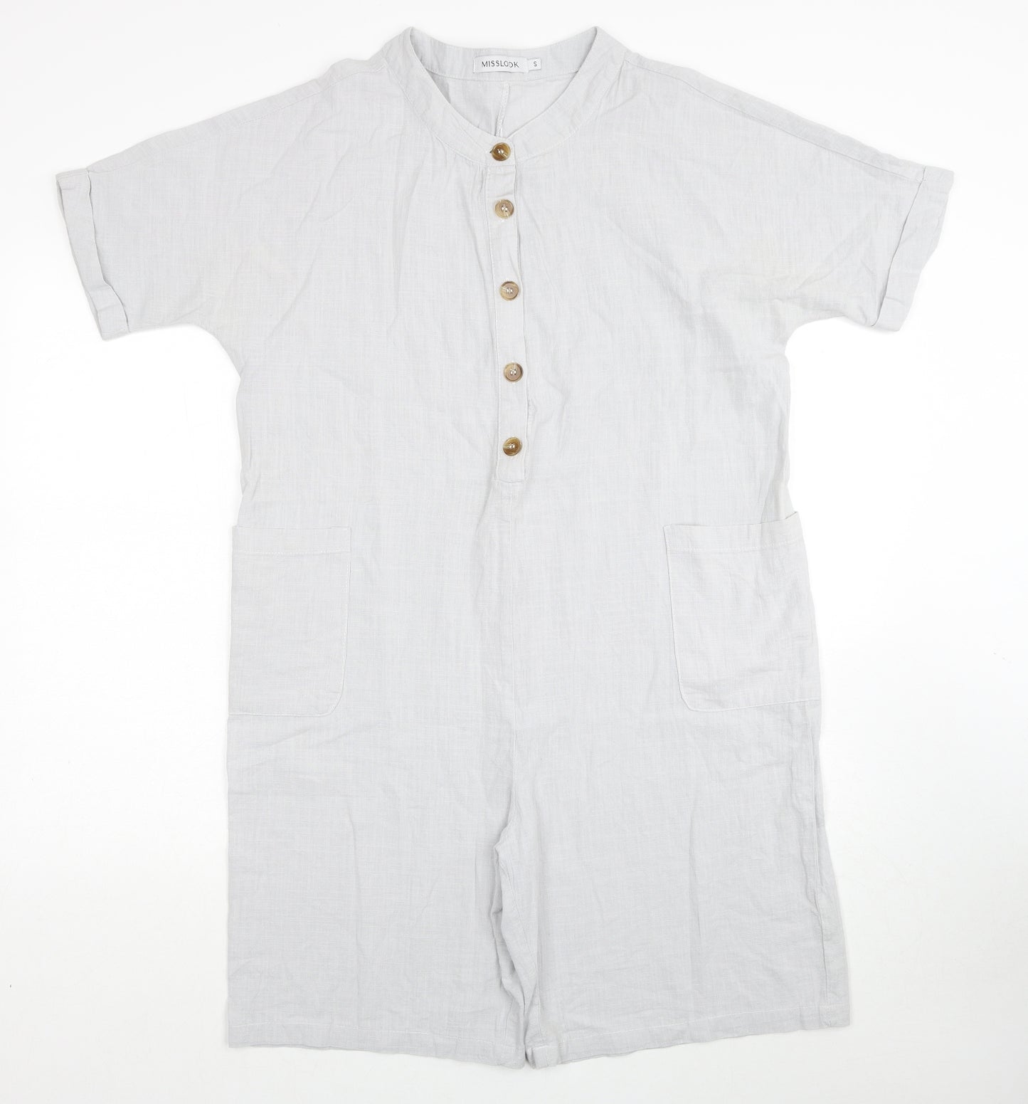 MissLook Womens Grey Cotton Romper One-Piece Size S Button