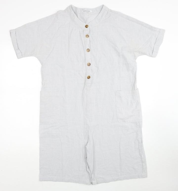 MissLook Womens Grey Cotton Romper One-Piece Size S Button