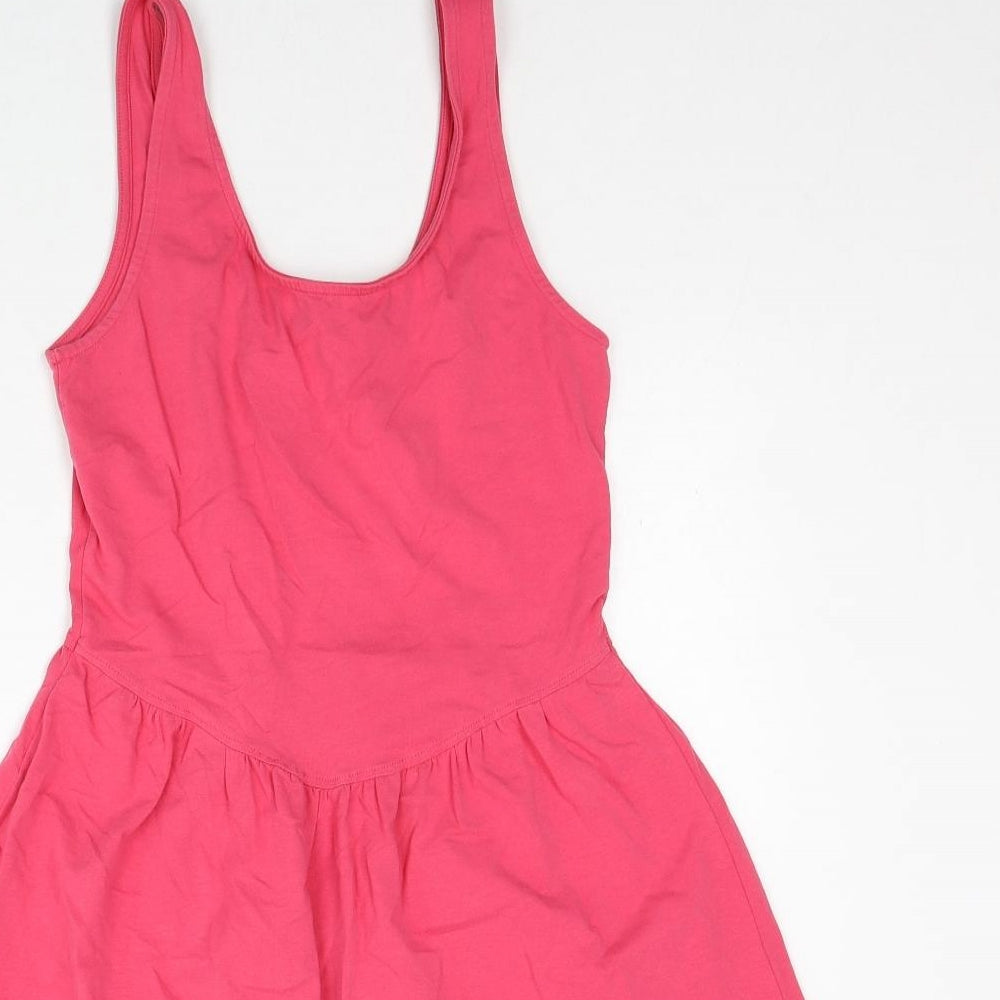 New Look Womens Pink Cotton A-Line Size 10 Scoop Neck Pullover