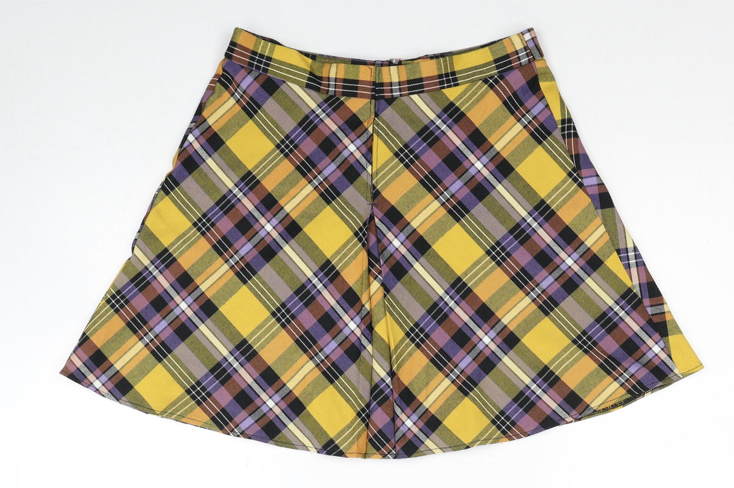 George Womens Yellow Plaid Polyester A-Line Skirt Size 28 in Zip