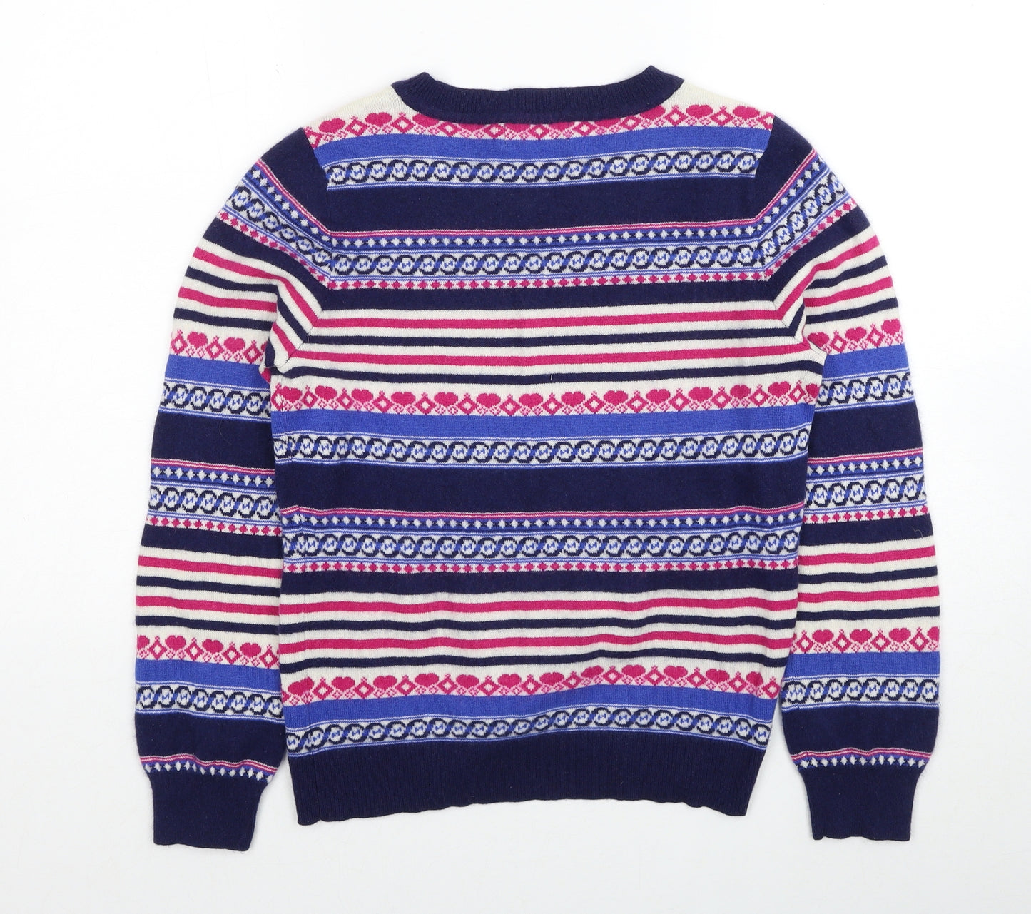 Per Una Womens Blue Round Neck Geometric Cashmere Pullover Jumper Size 12